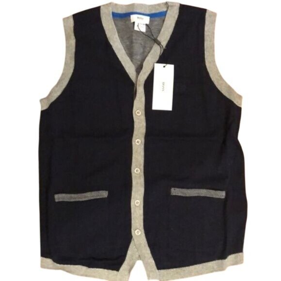 Hugo Boss Youth Sweater Vest Size 5-108Navy with Gray Trim